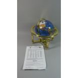 A Modern Specimen Mineral Globe on Gilt Stand