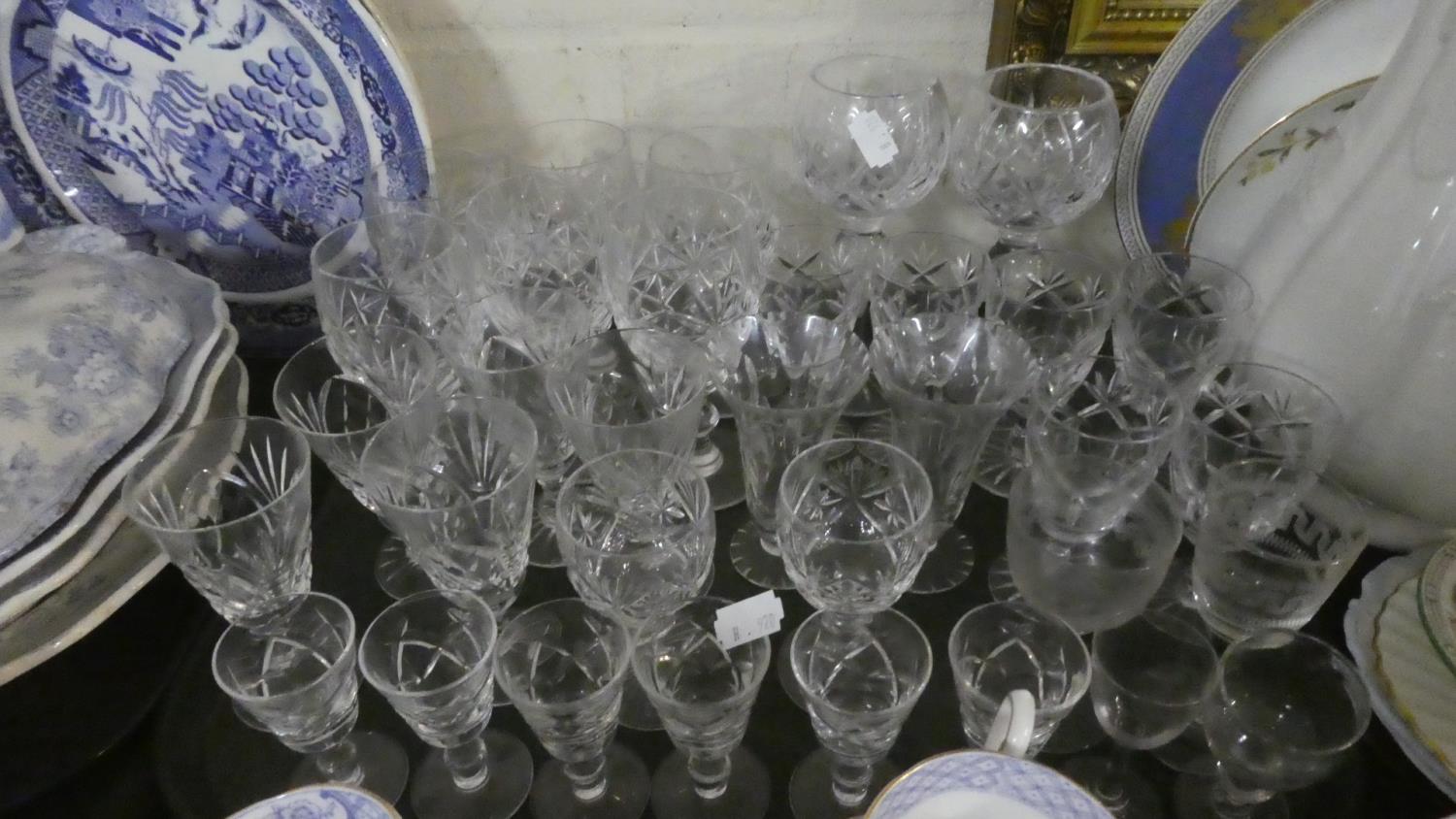 A Tray of Cut Glass Sherries. Liqueurs, Ports etc