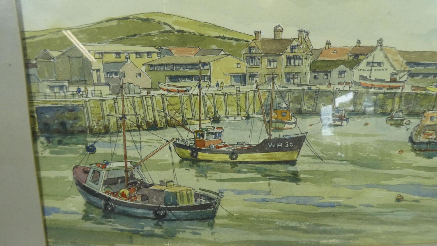 A Framed Watercolour Signed R A Sweet Depicting Fishing Boats in Harbour, 36cm wide - Image 2 of 3