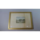 A Framed Water Colour Depicting Cattle in Pond, 17cm Wide