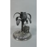 An Edwardian Silver Plated Britannia Metal Novelty Desk Top Candle Stick in the Form of Goat Under