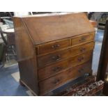 A 19th Century Mahogany Fall Front Bureau with Two Short and Three Long Drawers, Fitted Interior,