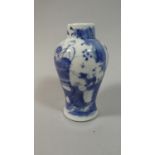 A Small Blue and White Chinese Vase Decorated with Elder and Boy in Exterior Scene, 13cm high