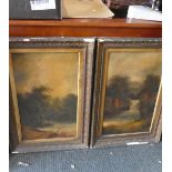 A Pair of Gilt Framed Oils on Board Depicting Wooded Lake and Waterfall Each 67cm