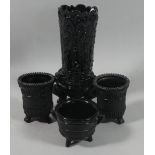 A Collection of 19th Century Black Moulded Glass to Include John Derbyshire Vase Set on Three Claw