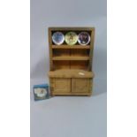 A Miniature Pine Dresser with Coalport and Other Ceramic Plates, 29cm high