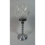 A Chromed Art Deco Table Lamp with Barley Twist Support and Globular Glass Shade, 35cm High