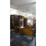 A Collection of Edwardian Oak Bedroom Furniture to Include Mirror Fronted Wardrobe and Two
