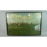 A Framed Bordi Print Depicting Wild Horses on Plain, 74cm Wide