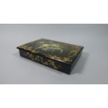 A Victorian Papier Mache Writing Box with Painted Polychrome Floral Decoration and Gilt Borders,