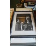 A Framed Photograph of Horse in Stable, Horse Print and Cat Print