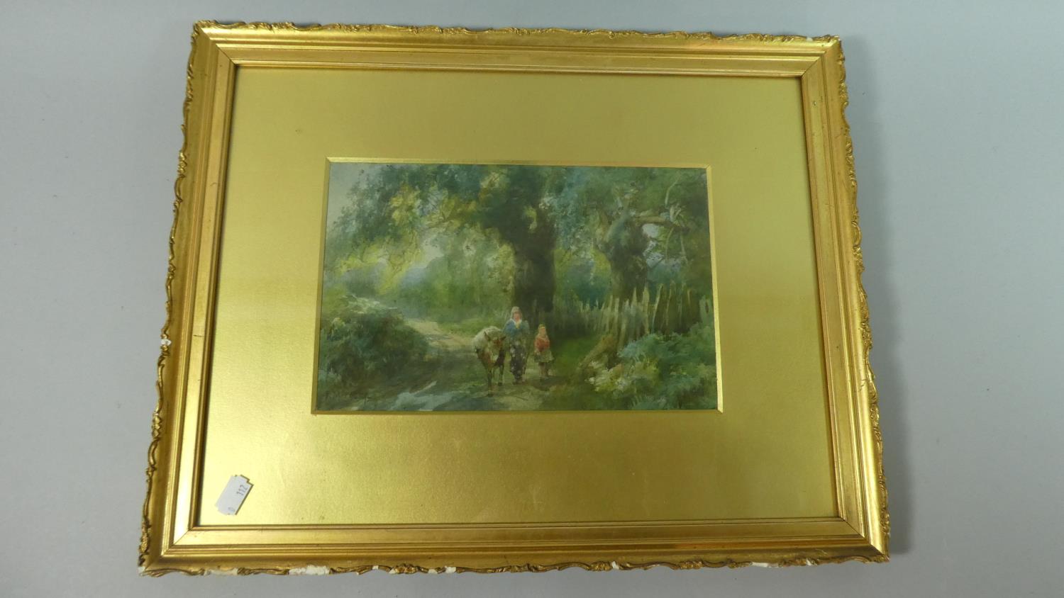 A Pair of Gilt Framed Water Colours Depicting Lady and Child with Donkey and River Bridge, Each 26cm - Image 2 of 6