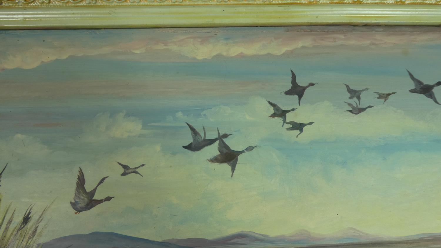 A Framed Oil on Glass Depicting Ducks in Flight, Signed J P Thomas, 1955, 33cm Wide - Image 2 of 3