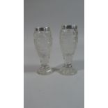 A Pair of Silver Mounted Glass Vases, 12.5cm High