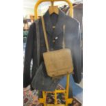 An RAF Jacket, Canvas Map Case Containing Two Military Novels and an RAF Satchel