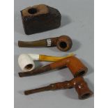 A Collection of Five Vintage Pipes Including One with Sterling Silver Band