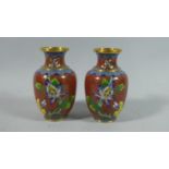 A Pair of Small Oriental Cloisonne Enamel Vases with Floral Decoration, 10.5cm High