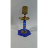 A Vintage Brass Match Box Holder/Ashtray on Hexagonal Stand with Banded Turned Support, 20cm high