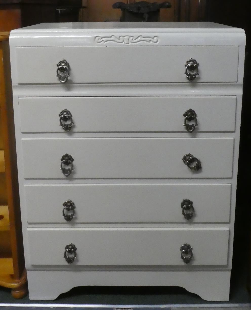 A White Painted 1950's Five Drawer Bedroom Chest