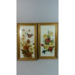 A Pair of Victorian Gilt Framed Still Life Paintings on Opaque Glass, Flowers and Birds, Each 59cm