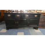 An Ebonised Edwardian Side Board with Two Drawers Over Cupboard Base, 185cm Wide