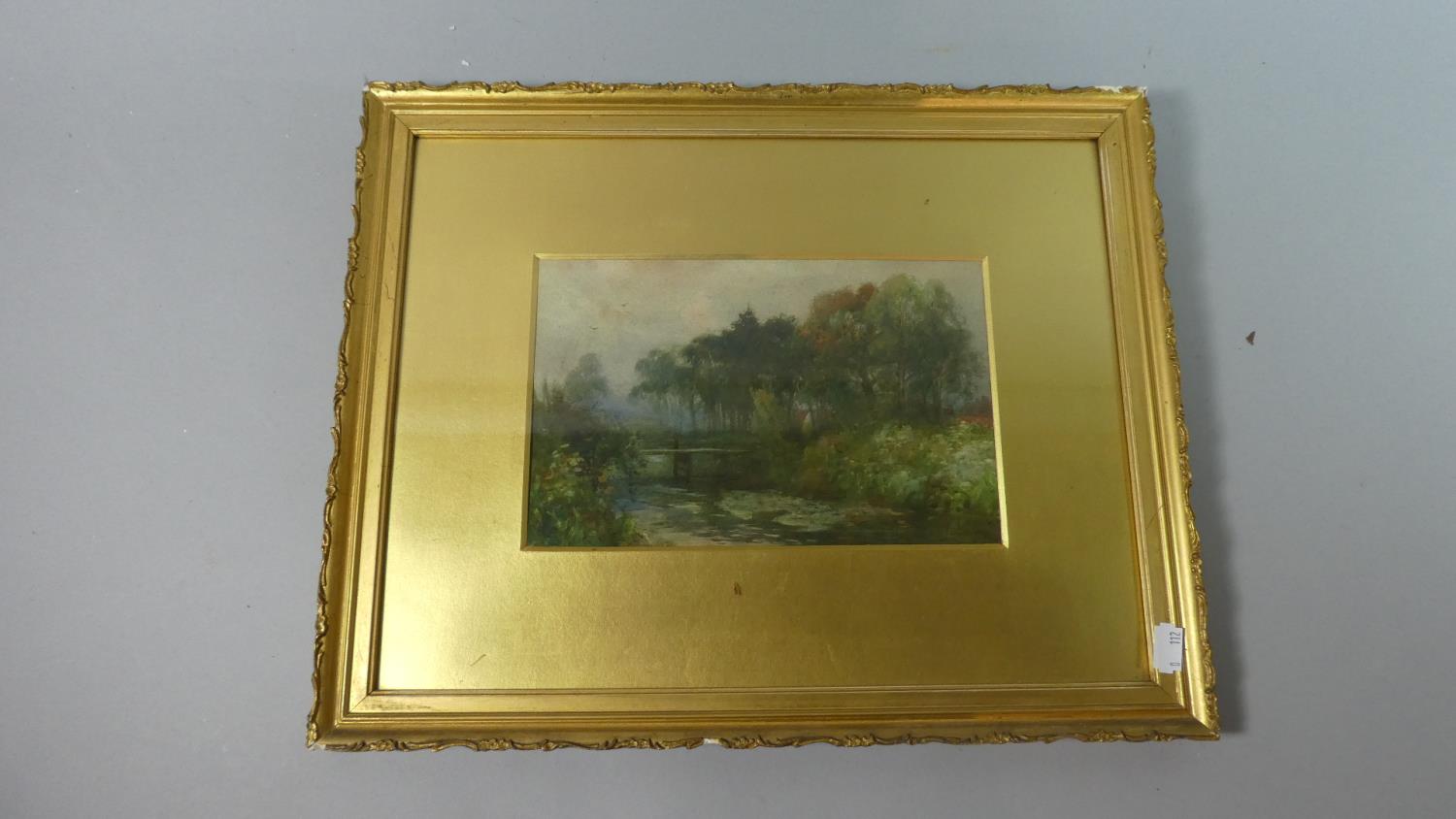 A Pair of Gilt Framed Water Colours Depicting Lady and Child with Donkey and River Bridge, Each 26cm - Image 5 of 6