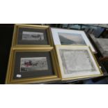 Two Framed Coaching Silks Together with a Map of Shropshire and a Print