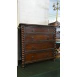 An Edwardian Oak Four Drawer Chest with Barley Twist Pilasters, 91cm Wide