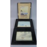 A Collection of Three Framed Small Watercolours Depicting Camels in Desert