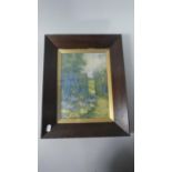 An Oak Framed Oil on Board Depicting Cottage Garden, Signed Bottom Right Pilkington, 29cm High
