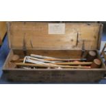 A Vintage Pine Cased Croquet Set by Ayres, "The Wimbledon"