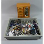 A Tray of Costume Jewellery Together with a Wooden Jewellery Box Having Four Drawers