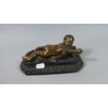 A Heavy Bronze Reproduction Moulding of Reclining Cherub with Fruit, Rectangular Base Inscribed