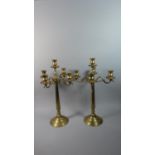 A Pair of Large Brass Five Branch Candelabra, 58cm High