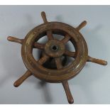 A Vintage Brass Mounted Six Spoke Ships Wheel, 49cm Diameter Max