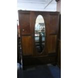 An Edwardian Inlaid Mahogany Mirror Fronted Wardrobe with Base Drawer, Missing Canopy