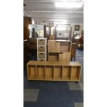 A Five Section Wicker Storage Rack and Modern Shelf/Cupboard Unit Together with Record Store