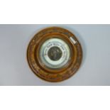 An Edwardian Mahogany Framed Circular Aneroid Barometer with Carved Border, 70.5cm Diameter