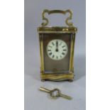 A French Brass Case Carriage Clock with White Enamelled Dial, Working Order, 16cm High (Max)