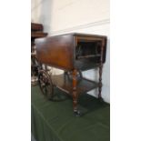 A Mid 20th Century Mahogany Drop Leaf Drinks Trolley with Stretcher Shelf and Folding Handle, 70cm