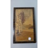 A Mid 20th Century Framed Continental Marquetry Panel Depicting Silver Birches, Signed Verso