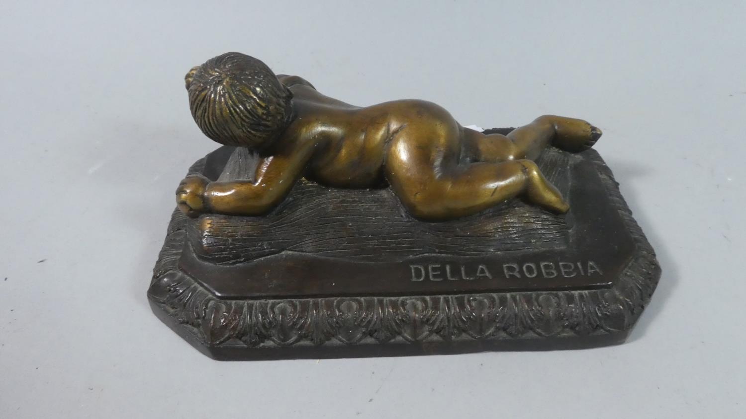 A Heavy Bronze Reproduction Moulding of Reclining Cherub with Fruit, Rectangular Base Inscribed - Image 2 of 3