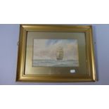 A Gilt Framed Water Colour Depicting Tall Ship at Sea, 26cm Wide