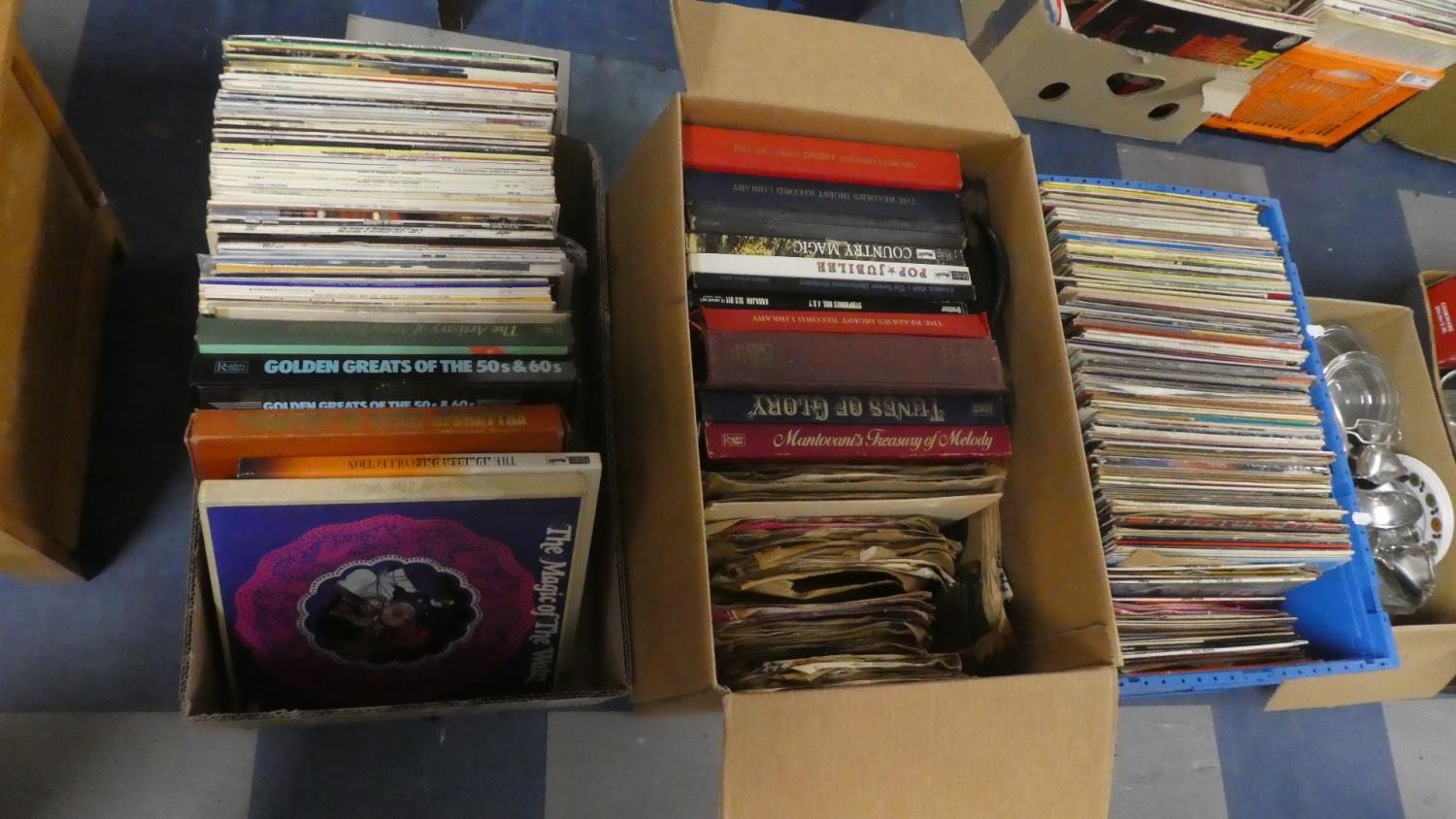 Three Boxes of Very Large Quantity of Easy Listening LP's, 78rpm Records, Singles etc