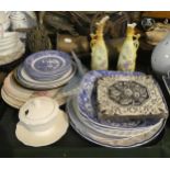 A Tray of Ceramics to Include Decorated Plates, Victorian Tile, Copland Spode Blue Italian Plates