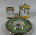A Late 20th Century Barometer, Quartz Carriage Clock and Mantle Clock