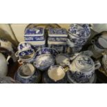 A Tray Containing Blue and White Ceramics to Include Oriental Tea Caddies, Teapot, Cups and