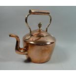 A Large Good Quality Victorian Copper Kettle with Hinged Lid, 32cms High