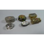 A Collection of Six Dressing Table Boxes to Include Silver Plated Examples, Jewelled Cylindrical