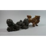 A Pair of Oriental Studies of Temple Dogs together with a Carved Thai Lion, The Latter 17cms Wide